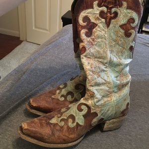 Teal and brown cowboy boots
