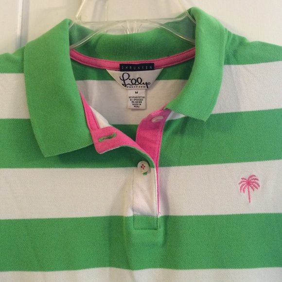 Lilly Pulitzer Green White Polo with Pink Detail