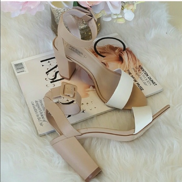 Zara Shoes - White and nude high mid- heeled sandals by Zara