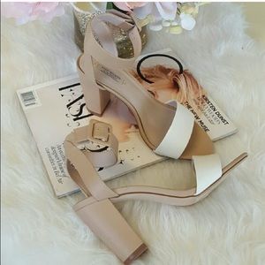 White and nude high mid- heeled sandals by Zara