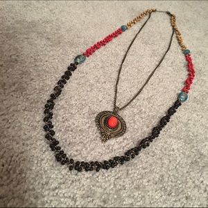 Buckle beaded orange and turquoise necklace