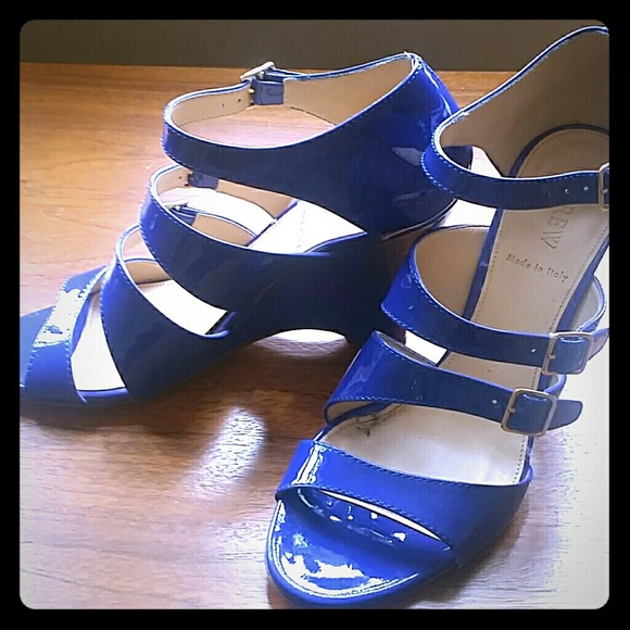 J Crew Blue Patent Leather Wedges