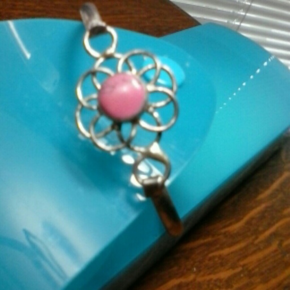 Sterling. Silver pink stone Mexican bracelet