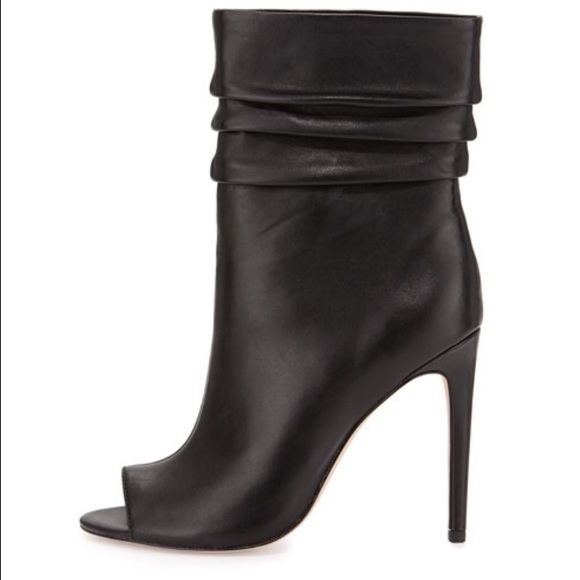 Peep- Toe Slouchy Leather Black Bootie