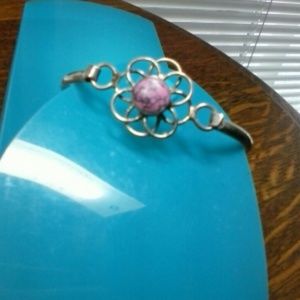 Sterling silver and pink grey stone Mexican bracel