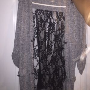 Gray and black lace cardigan
