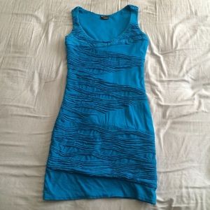 Blue textured body con dress