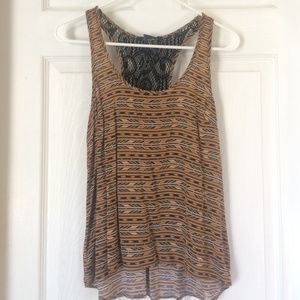 Tribal print top with lace razor back