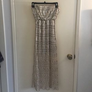 San Souchi Light Gold Midi Strapless Dress- large