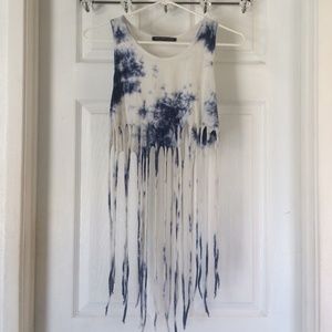 Acid wash crop top with strands