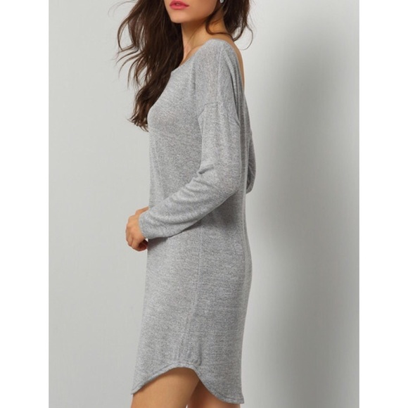 •Last One• Heather Gray V-Back Shirt Dress - Picture 3 of 4