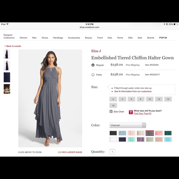 Long Charcoal gray gown w/ beaded detail