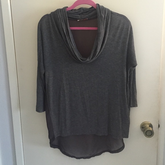 Cowl Neck Sheer Back Grey Shirt- small