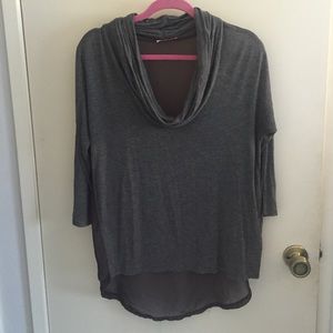 Cowl Neck Sheer Back Grey Shirt- small