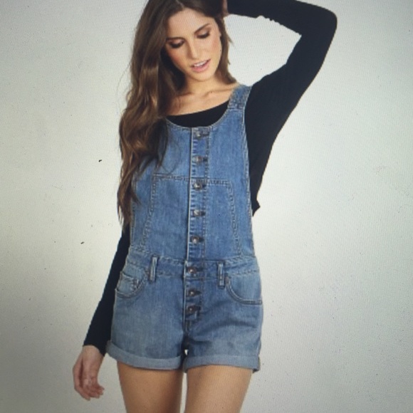 Free People Denim Button Front Shortall