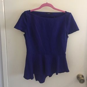 Tahari asymmetrical peplum top in cobalt