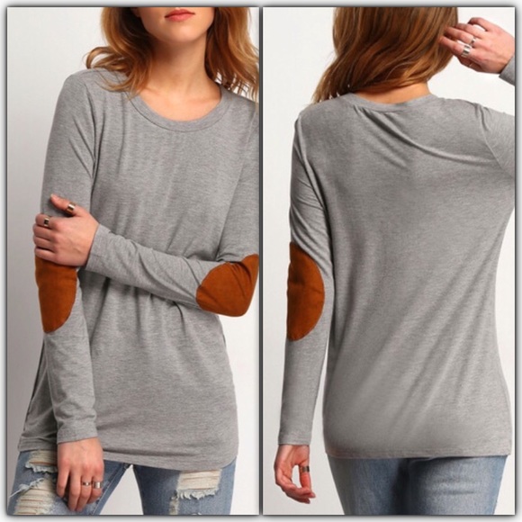 💕LAST ONE💕 ✨Gray Elbow Patch Long Sleeve Top✨ - Picture 2 of 4
