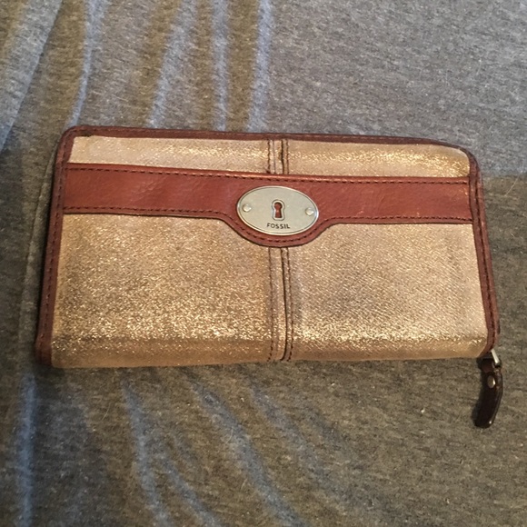 Silver and brown fossil wallet