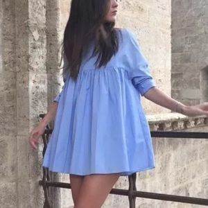 Zara poplin jumpsuit dress blue medium