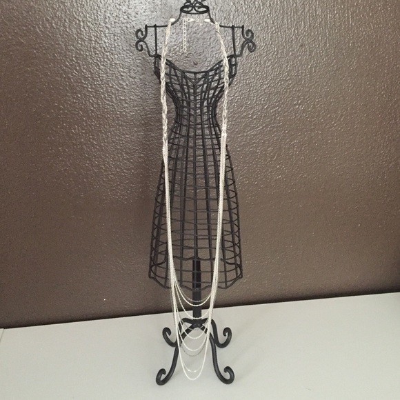 Long layered silver necklace