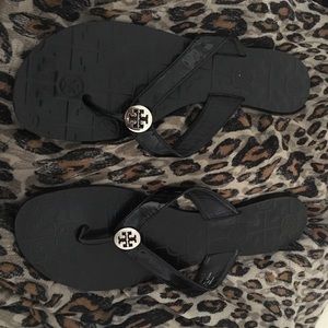 Thora Black Leather Tory Burch Sandals