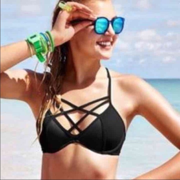 Victoria's Secret black strappy swim bikini top