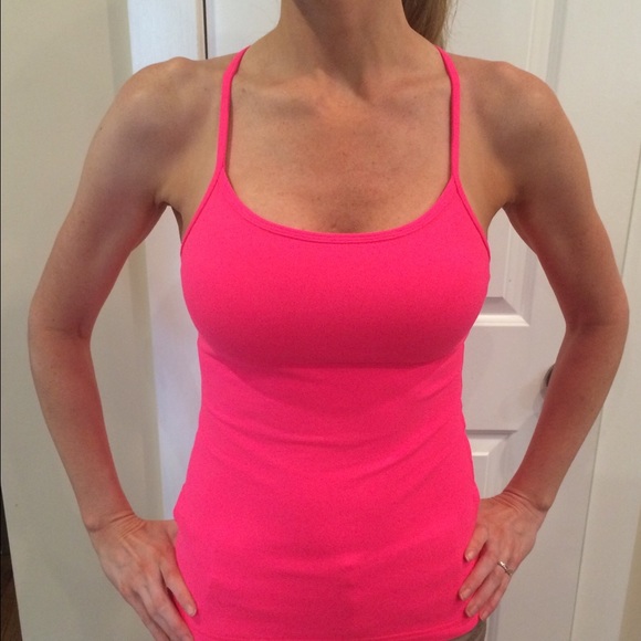 Hot pink lululemon workout top with shelf bra