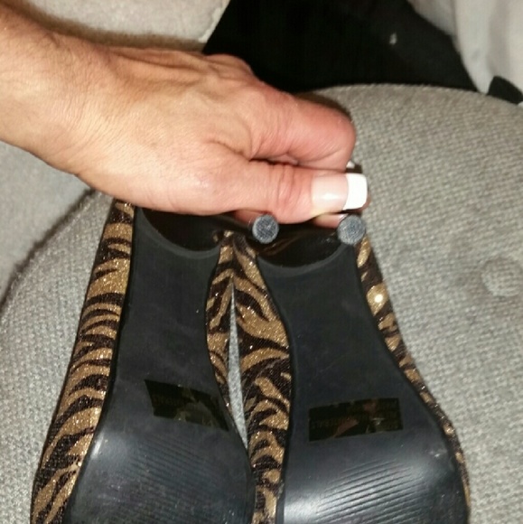 Brown & Gold Sparkle Zebra Print heels by QUPID - Picture 4 of 4