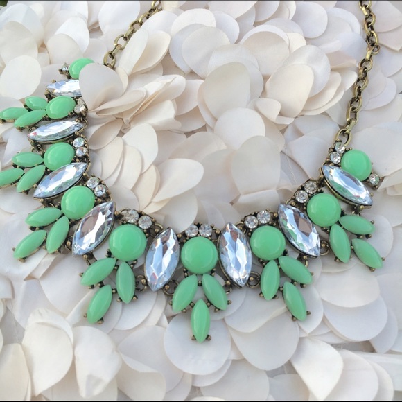 Mint & Crystal Burst Drop Statement Bib Necklace - Picture 2 of 4