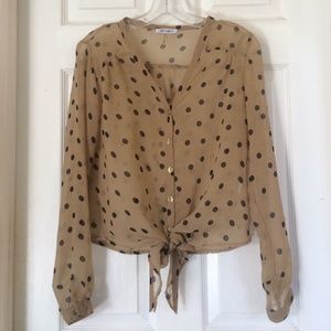 Polka dot sheer button down