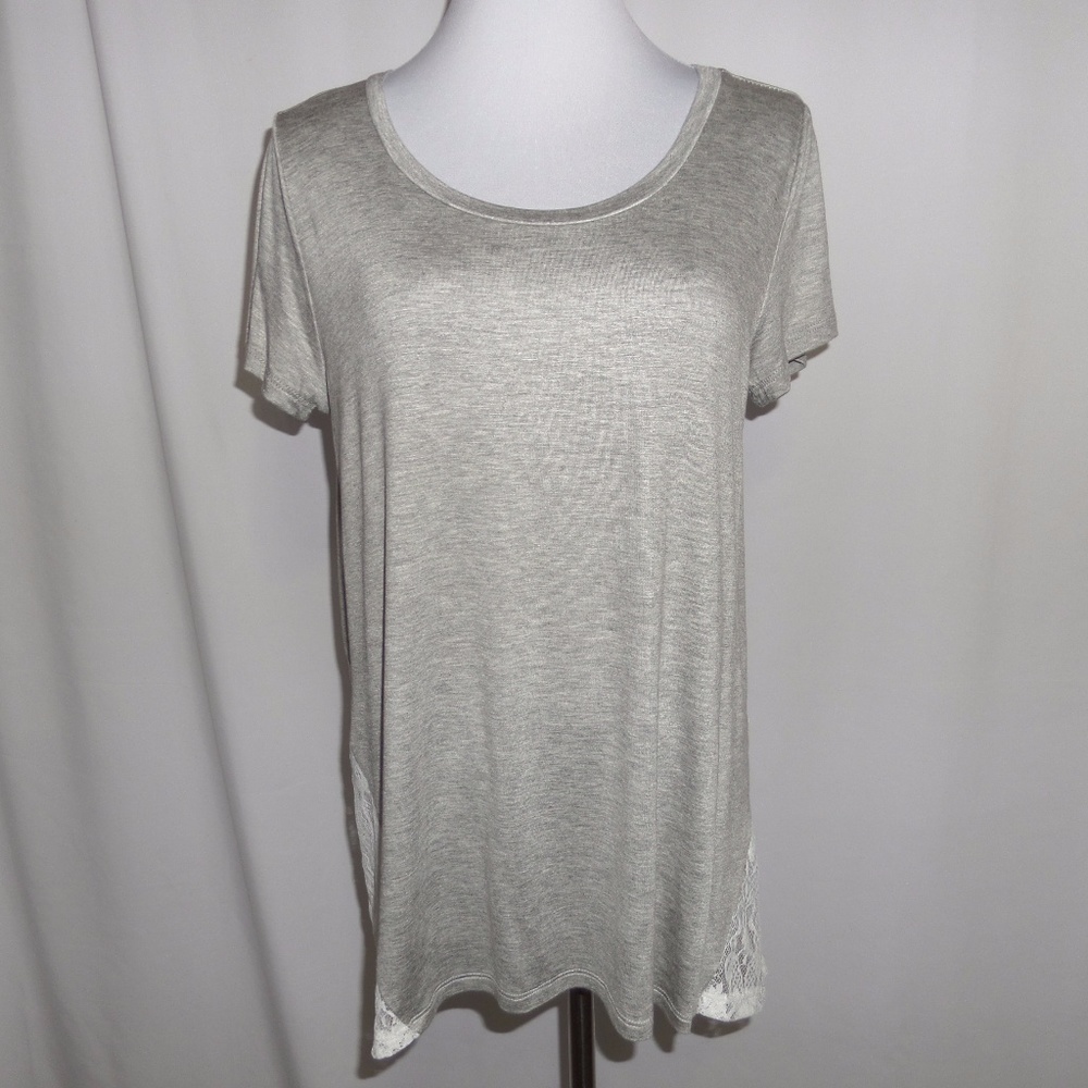 Gray Blouse White Lace Trim - Picture 2 of 8