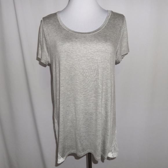 Gray Blouse White Lace Trim - Picture 2 of 8