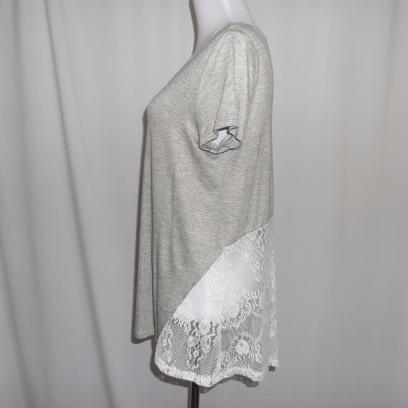 Gray Blouse White Lace Trim - Picture 4 of 8