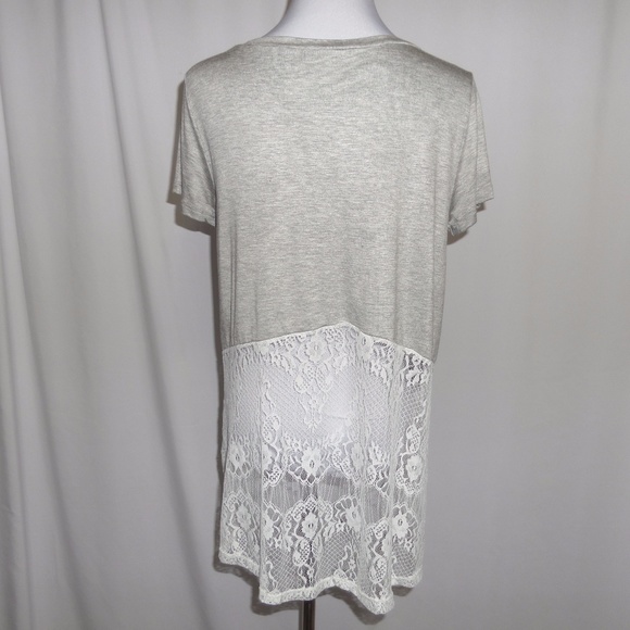Gray Blouse White Lace Trim - Picture 6 of 8