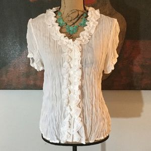 Feminine white crinkled and ruffle top