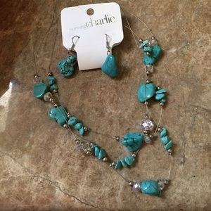 Turquoise necklace and matching earrings.