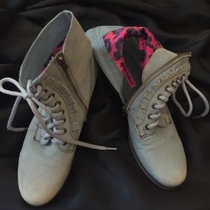 Betsey Johnson light blue combat boots.