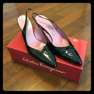 Ferragamo Bianca sling back kitten heel