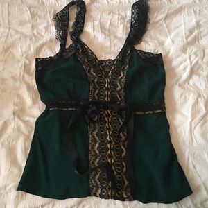 Miguelina green blouse with black lace