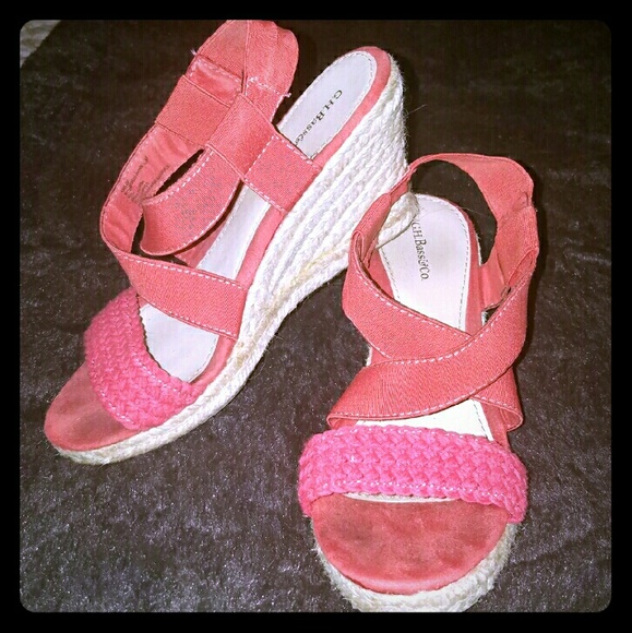 Bass Shoes - G.H. Bass Red Canvas Espadrille Wedges