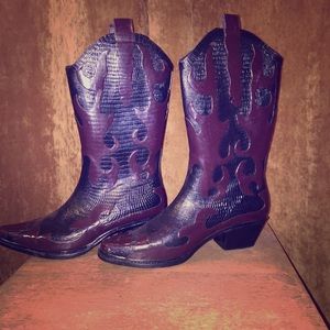 Black and brown cowboy rain boots