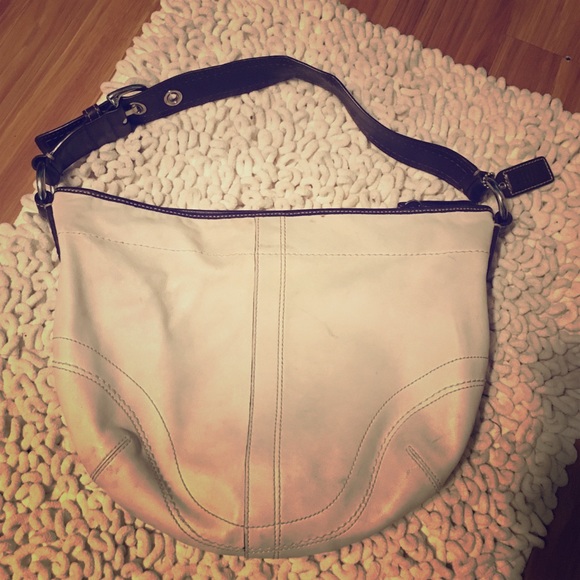 White coach purse with brown strap - Picture 1 of 4