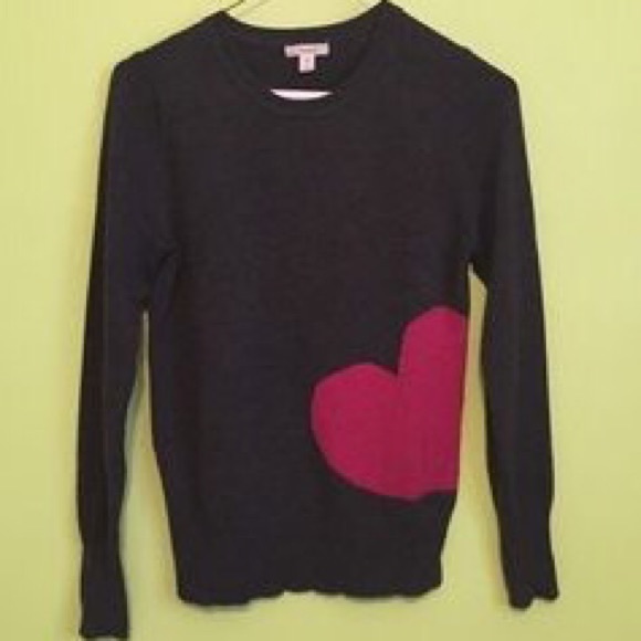 Caslon Gray Heart Crewneck Sweater