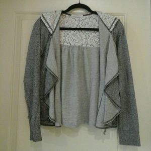 Gray sweater with lace hoodie