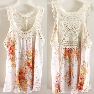 NWT Crocheted Back Floral Tank