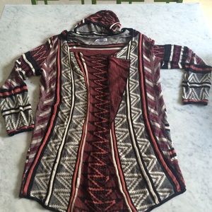 Long Aztec print Hooded Cardigan