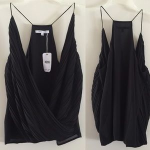 NWT Pleated Black Wrap Blouse