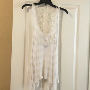 White and beige striped tank top with detailing