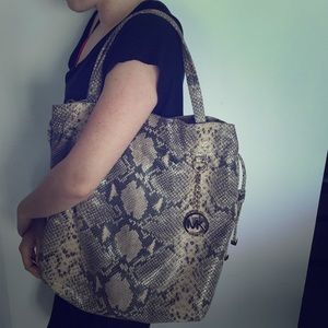 Snakeskin Michael Kors Tote with gold hardware
