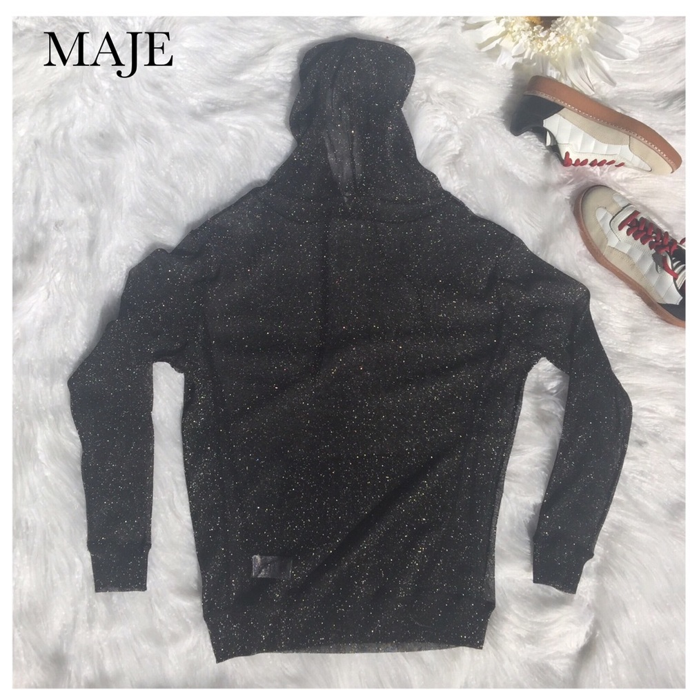 MAJE METALLIC BLACK SHEER HOODED SWEATSHIRT - Picture 4 of 6